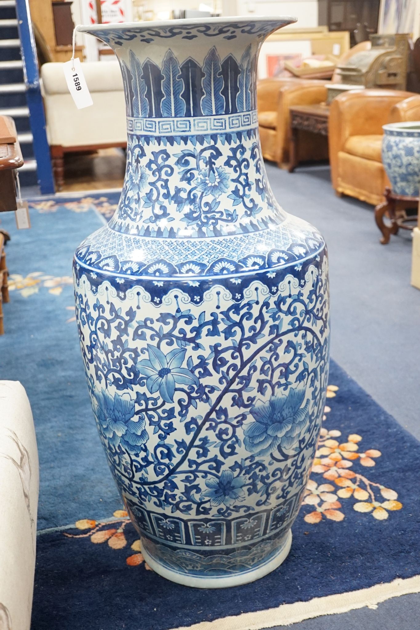 A large Chinese blue and white vase 92cm